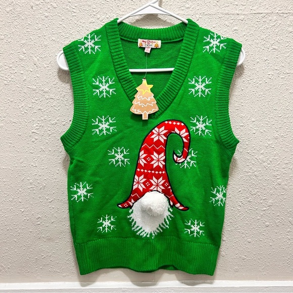 Merry Christmas by Poof! Christmas Gnome Sweater Vest NWT Small - Picture 1 of 5